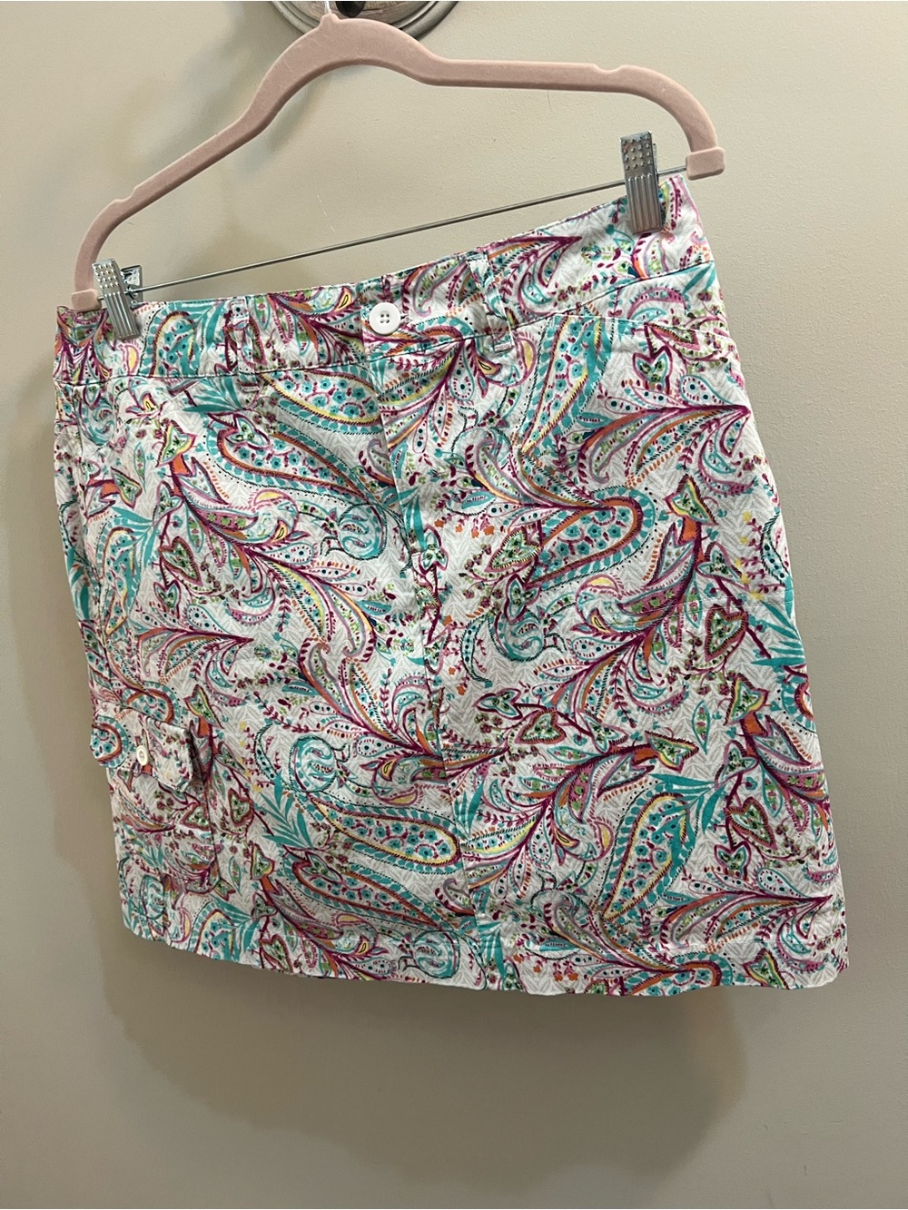 Christopher & Banks White Paisley Skort Teal & Pink Accents Size 10